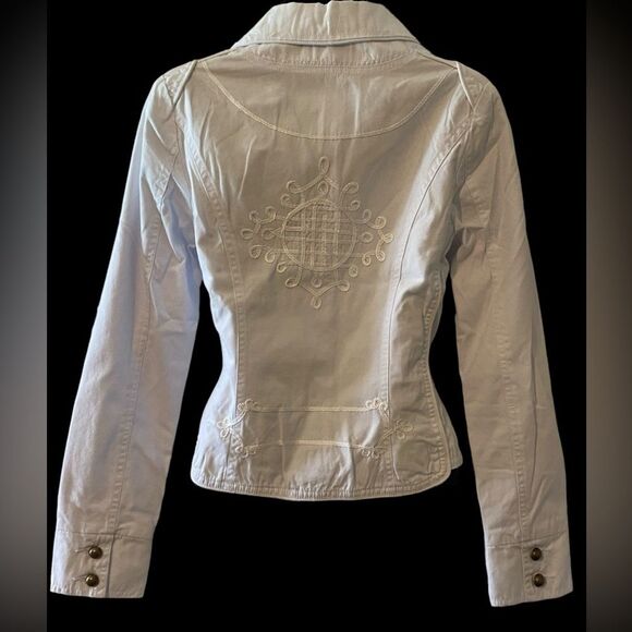 New juniors white boho jacket embroidered accents, fitted blazer size S by AZIZ - Picture 2 of 11